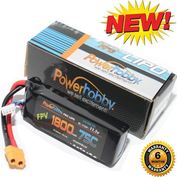 Powerhobby 3S 11.1V 1800mAh 75C XT60 : FPV Drone Quad Lipo Battery 3-Cell