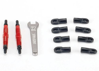 Traxxas Toe links, Slayer (Tubes 7075-T6 aluminum, red) (74mm, fits front or rear) (2)/ rod ends, rear (4)/ rod ends, front (4)/ wrench (1)