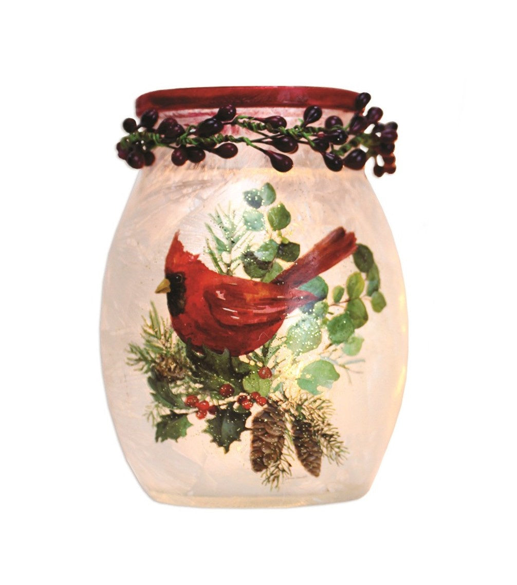 Prelit Glass Jar – Cardinal and Pine …