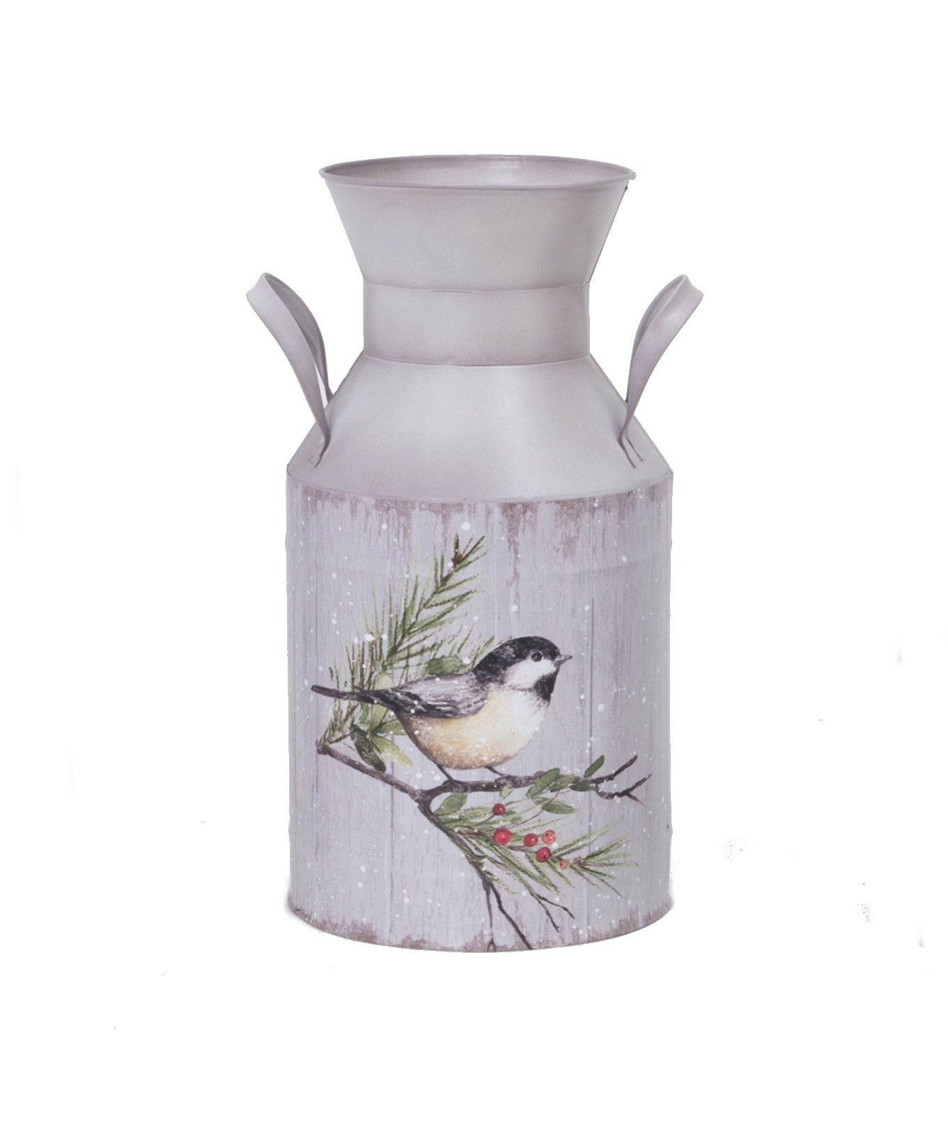 Metal Holiday Milk Can 1 Chickadee