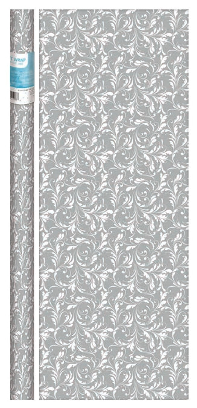 White on Grey Damask Print Gift Wrap