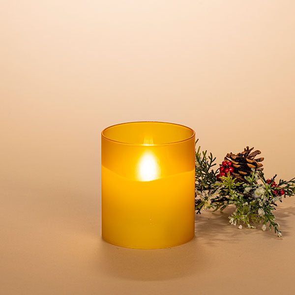 Frosted Glass Candle Yellow Small