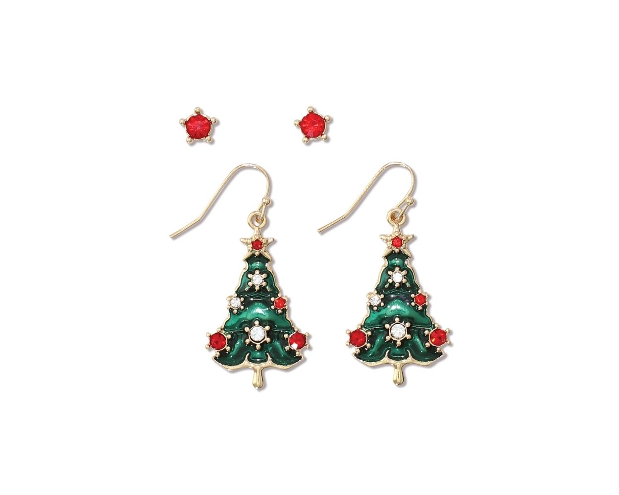 Tree Earrings and Red Crystal Post Ea…