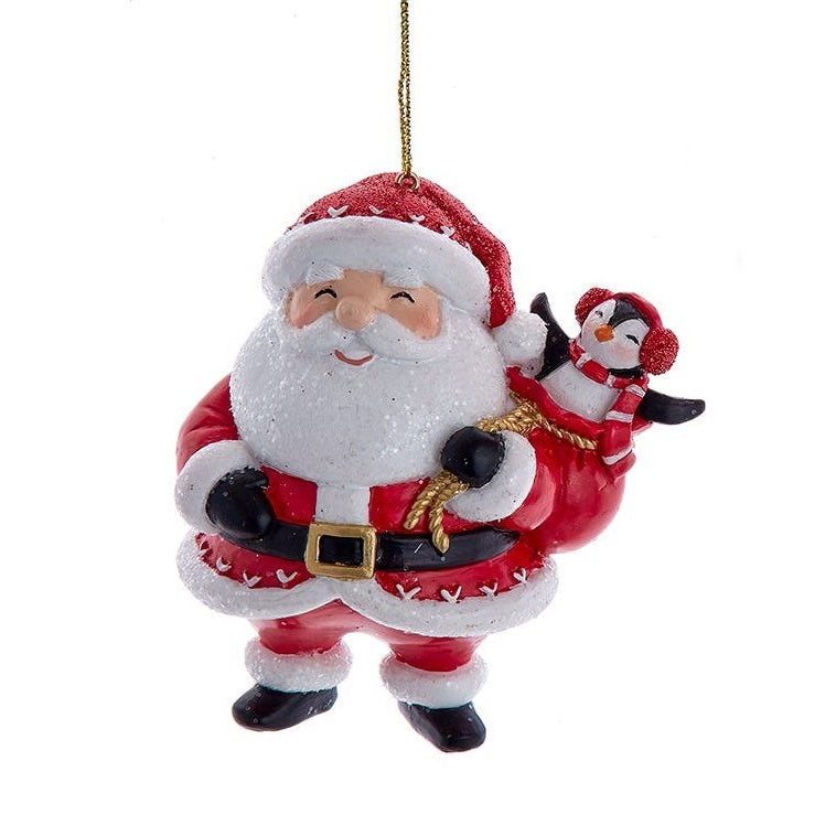 Jovial Santa Ornament with Penguin