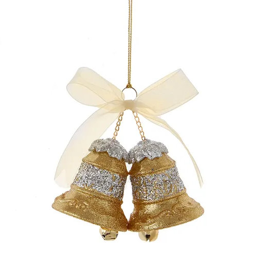 Glittered Bell Ornament – Silver on Gold