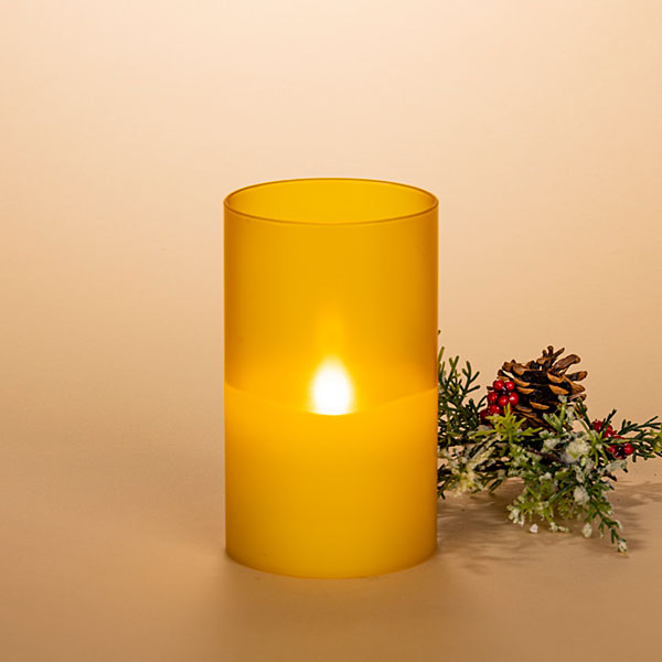 Frosted Glass Candle Yellow Medium