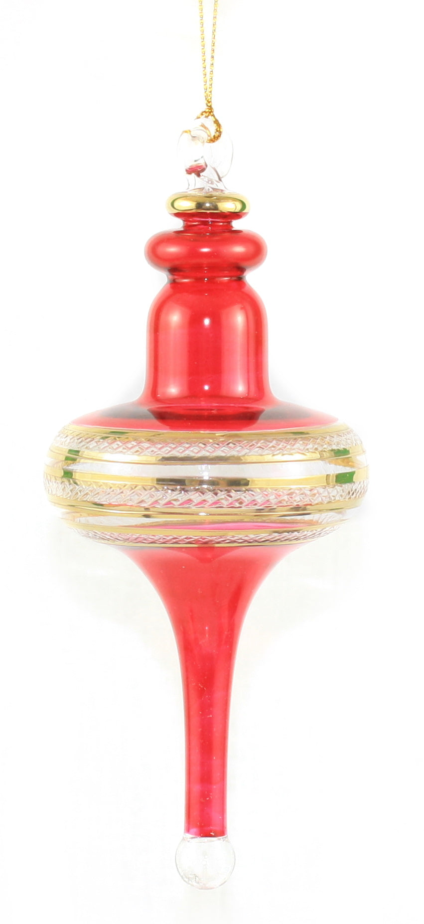 Gold Etched Finial Glass Ornament – Red