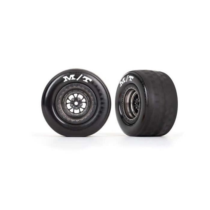 Traxxas Drag Slash Rear Mounted Tires & Satin Black Chrome Wheels