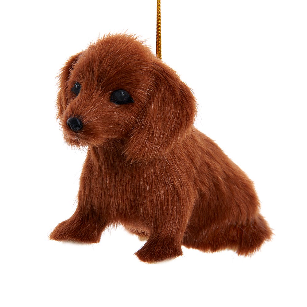 Furry Dog Ornament – Brown Dachshund