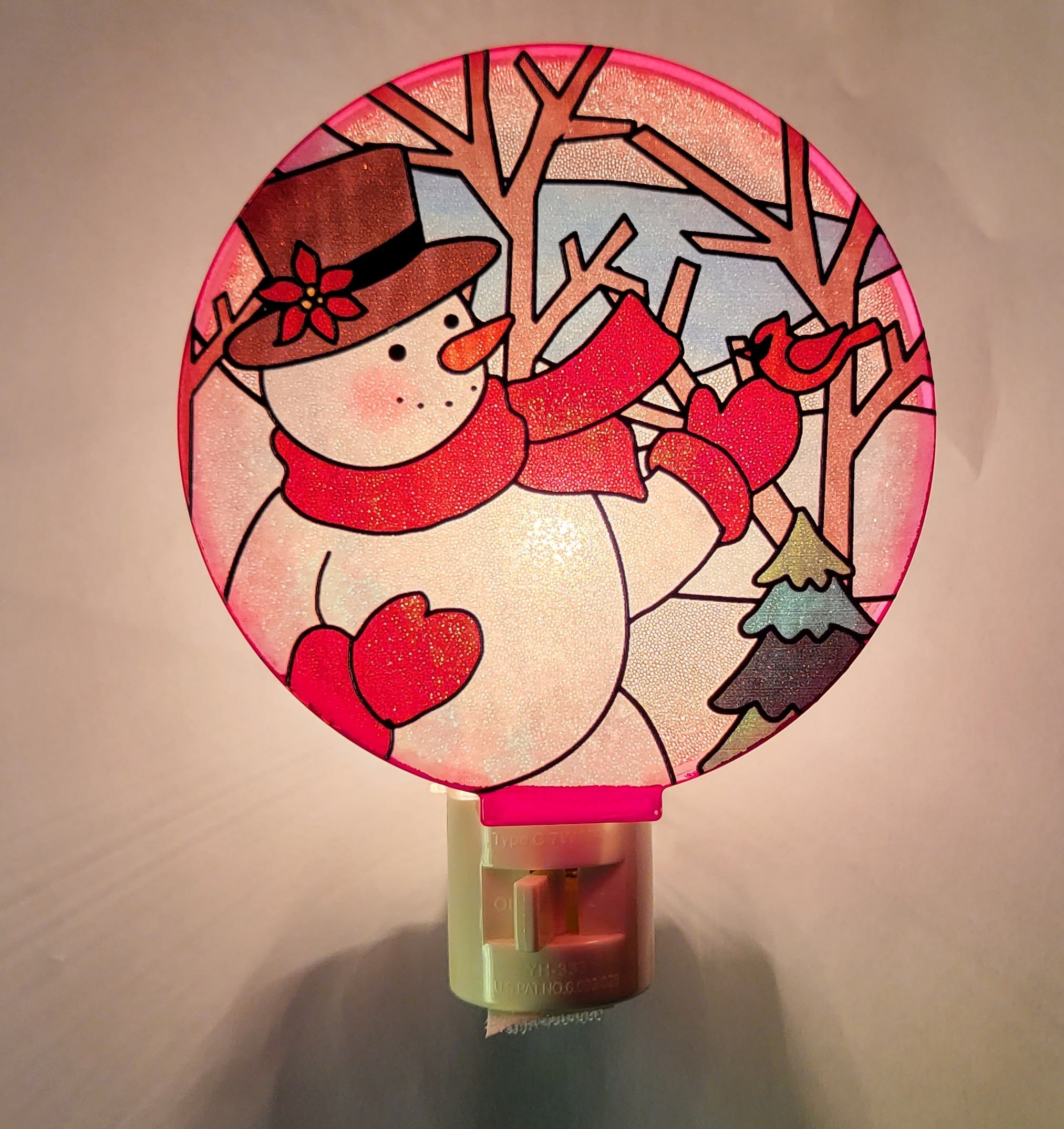 Round Red Christmas Nightlight – Snowman