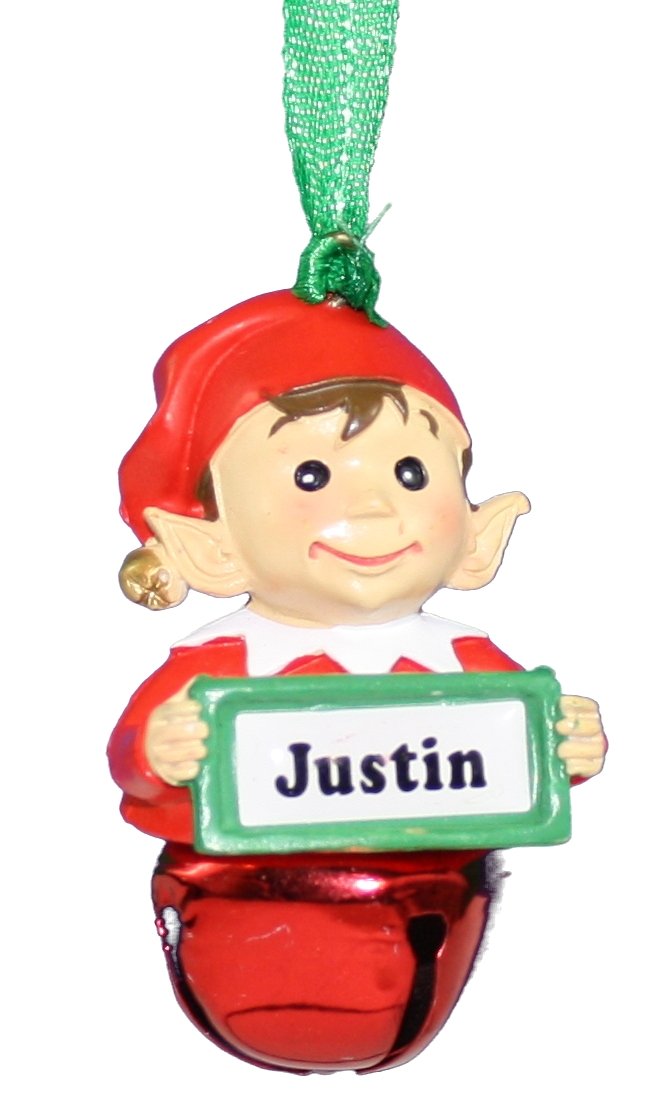 Elf Bell Ornament with Name – Justin