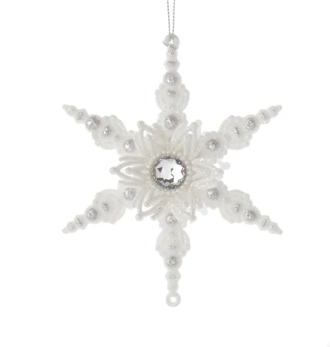 Silver and White Snowflake Ornament -…